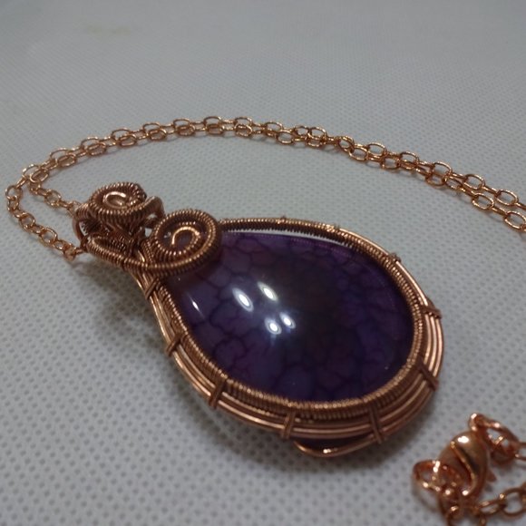 Stunning "PURPLE SOLAR AGATE" COPPER WIRE-WRAPPED Pendant/Chain #738A - Picture 3 of 3
